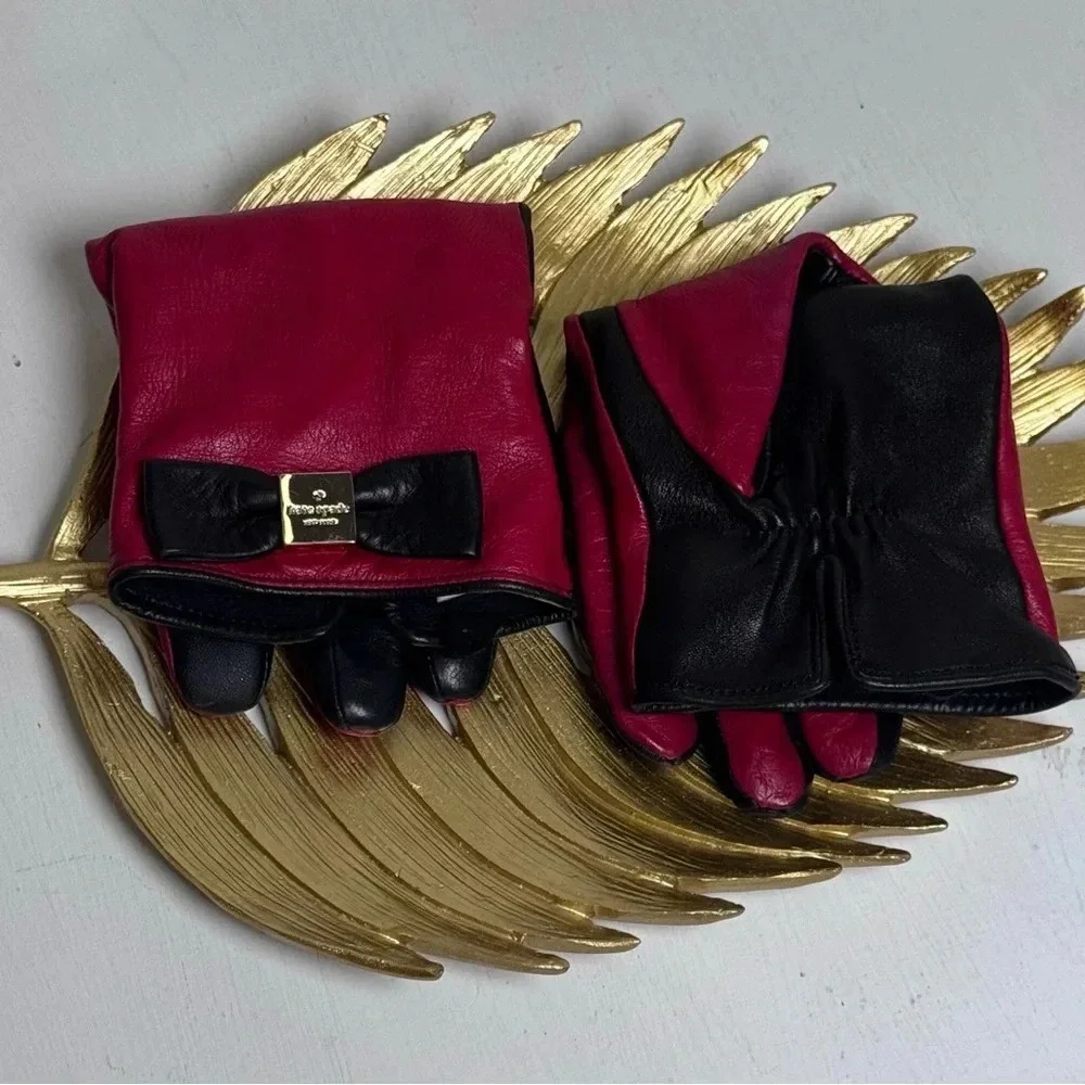 Kate Spade NY ♠️ Leather Colorblock Bow Gloves- M